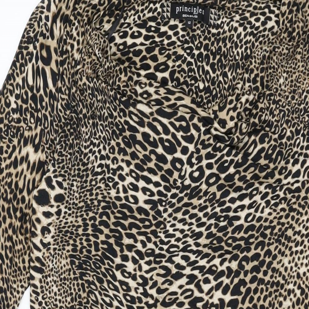 Principles Womens Beige Animal Print Viscose Shift Size 12 Cowl Neck Pullover