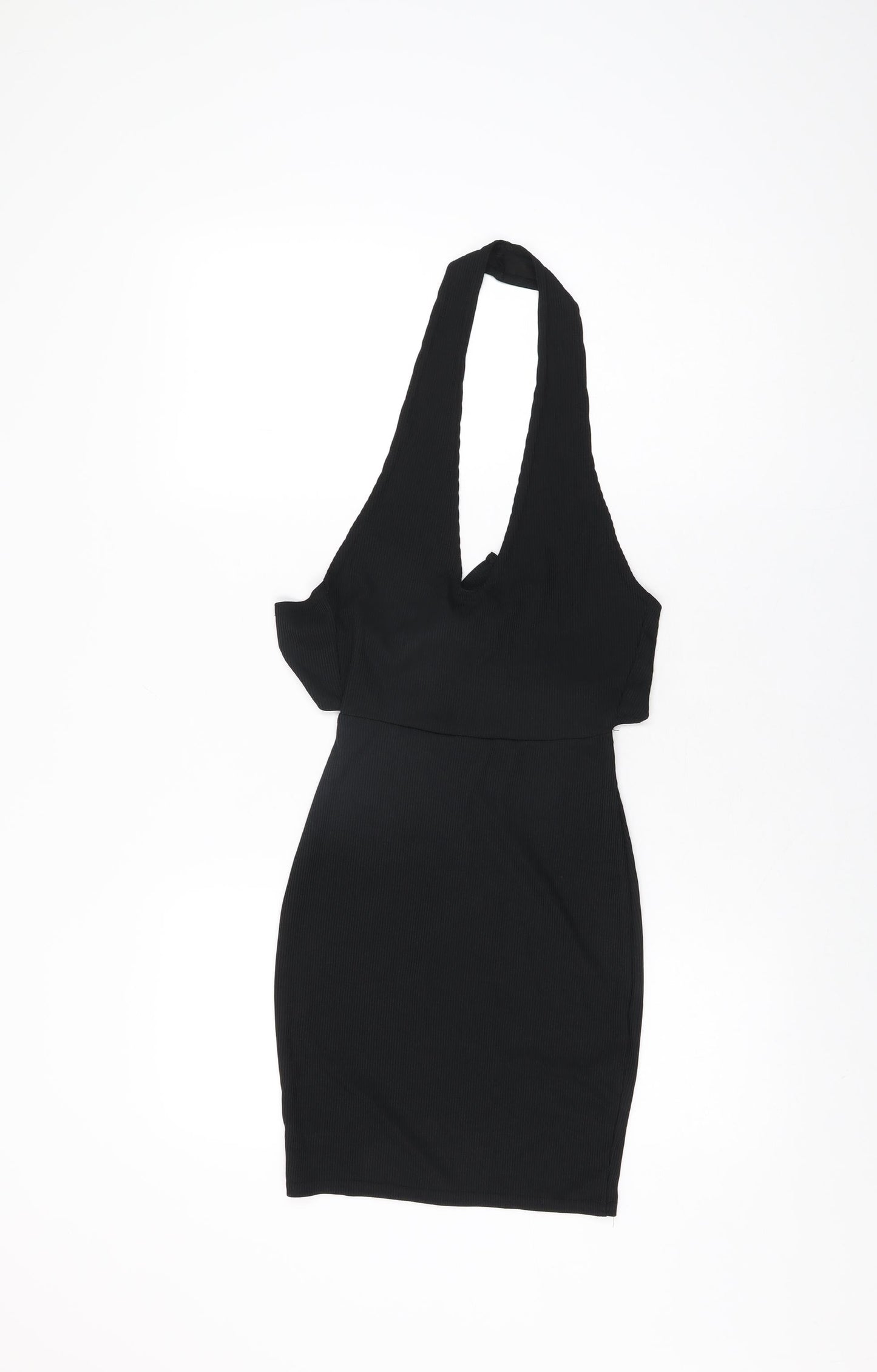 PRETTYLITTLETHING Womens Black Polyester Bodycon Size 4 Halter Pullover