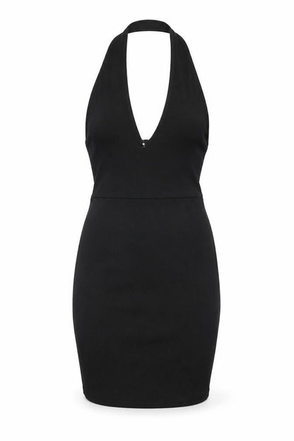 PRETTYLITTLETHING Womens Black Polyester Bodycon Size 4 Halter Pullover