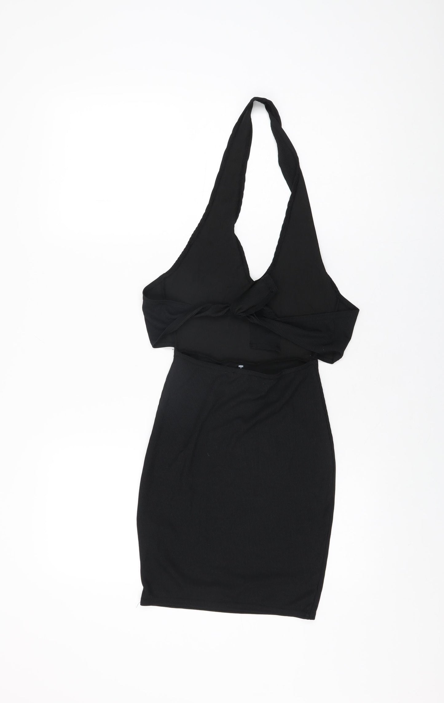 PRETTYLITTLETHING Womens Black Polyester Bodycon Size 4 Halter Pullover