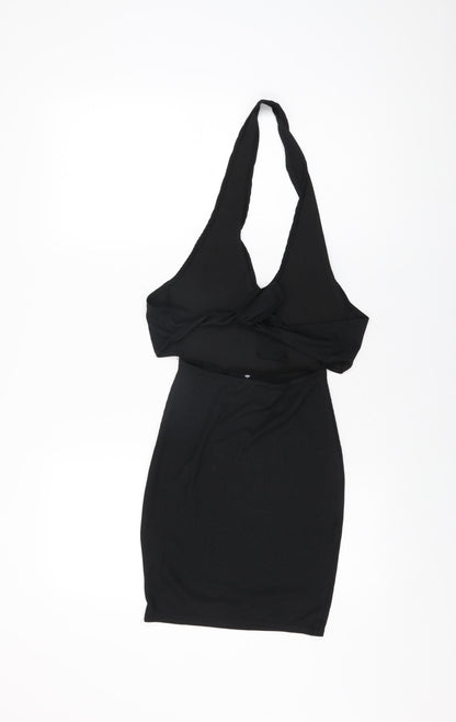 PRETTYLITTLETHING Womens Black Polyester Bodycon Size 4 Halter Pullover