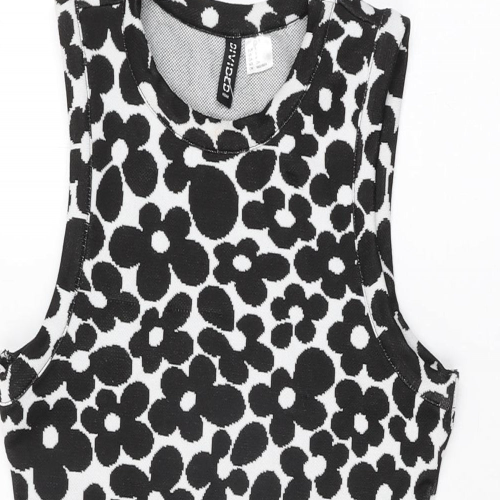 H&M Womens White Floral Polyester Bodycon Size S Round Neck Pullover