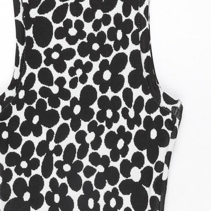 H&M Womens White Floral Polyester Bodycon Size S Round Neck Pullover