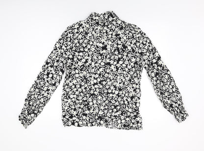 John Lewis Womens Black Floral Viscose Basic Button-Up Size 12 Round Neck