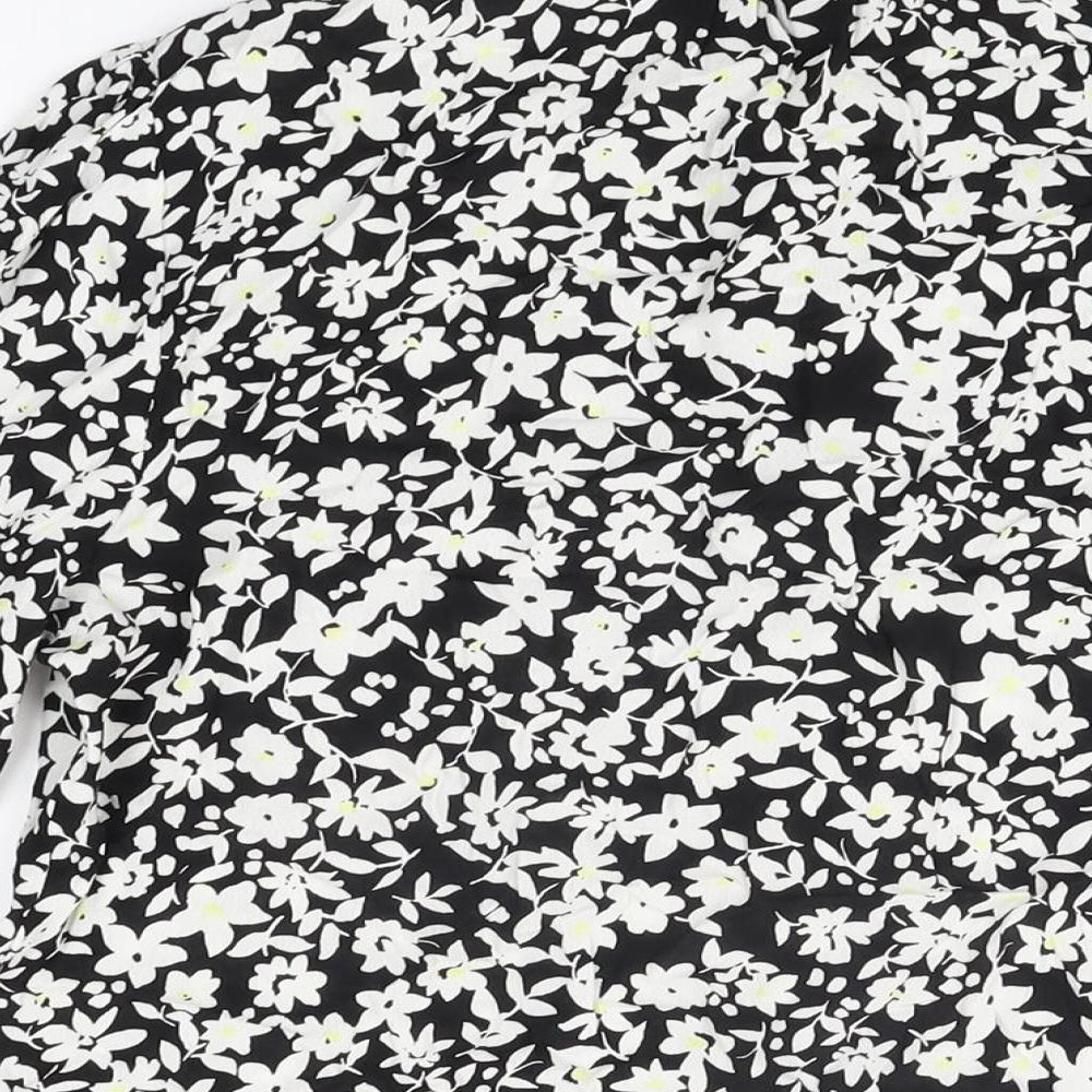John Lewis Womens Black Floral Viscose Basic Button-Up Size 12 Round Neck