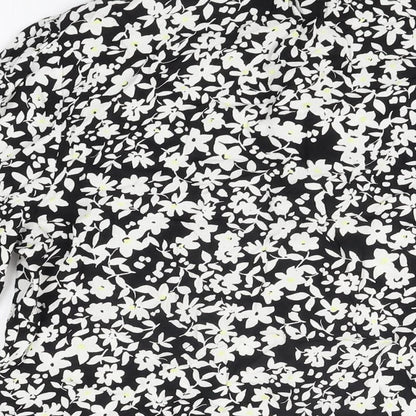 John Lewis Womens Black Floral Viscose Basic Button-Up Size 12 Round Neck