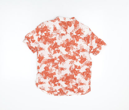 Marks and Spencer Womens White Floral Cotton Basic Button-Up Size 12 Collared