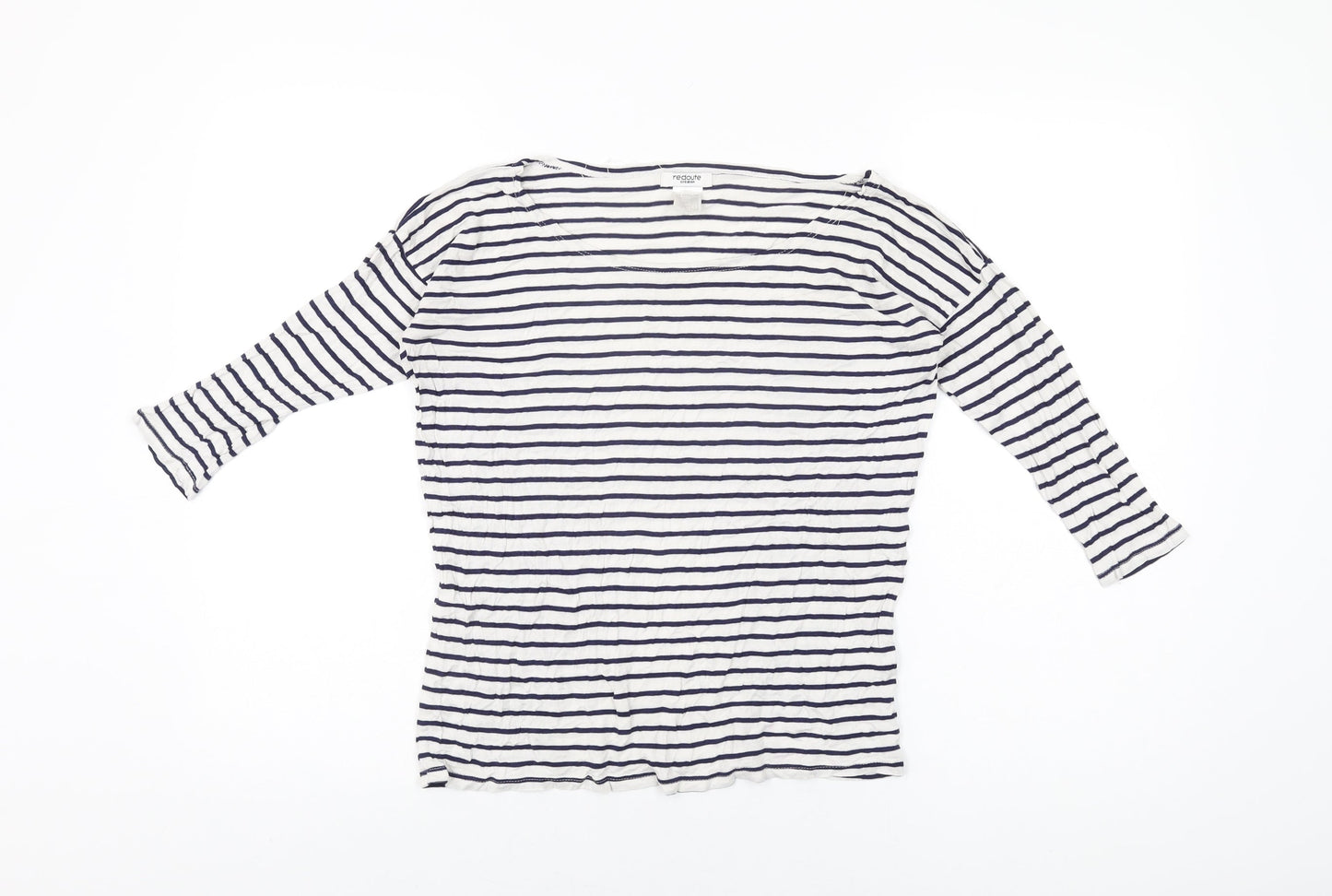 Redoute Womens White Striped Viscose Basic T-Shirt Size 10 Boat Neck