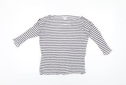 Redoute Womens White Striped Viscose Basic T-Shirt Size 10 Boat Neck