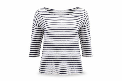 Redoute Womens White Striped Viscose Basic T-Shirt Size 10 Boat Neck