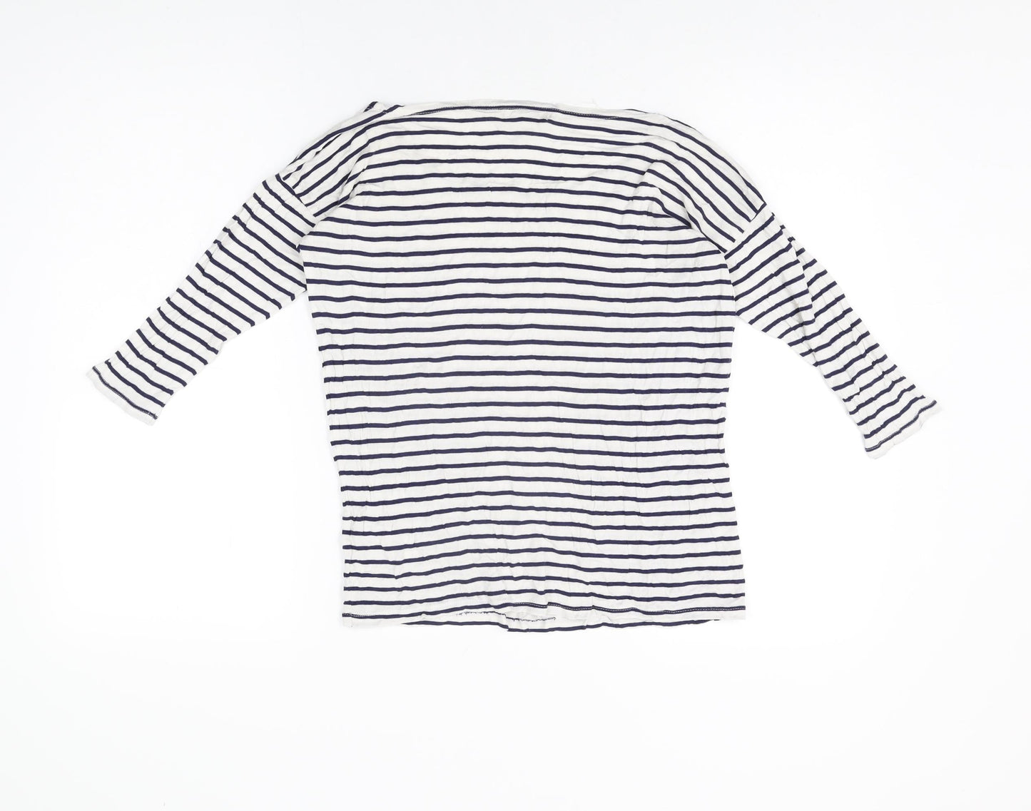 Redoute Womens White Striped Viscose Basic T-Shirt Size 10 Boat Neck