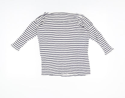 Redoute Womens White Striped Viscose Basic T-Shirt Size 10 Boat Neck