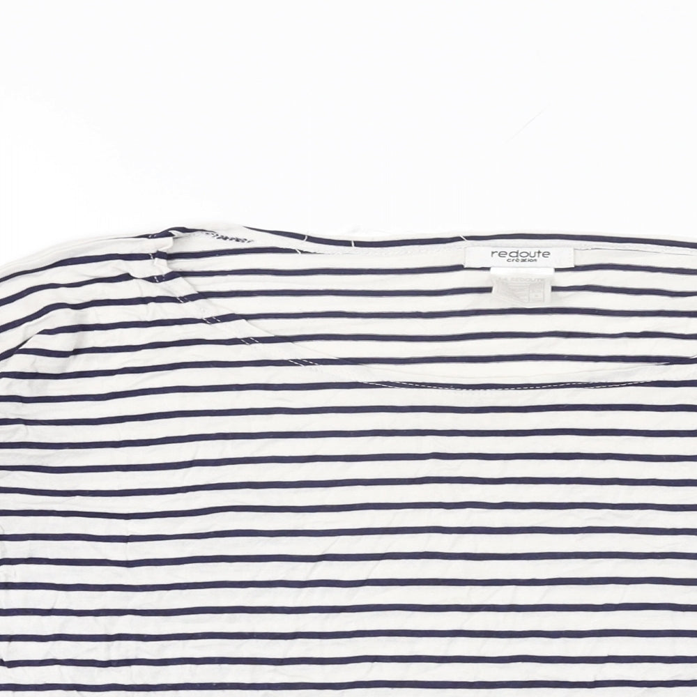 Redoute Womens White Striped Viscose Basic T-Shirt Size 10 Boat Neck