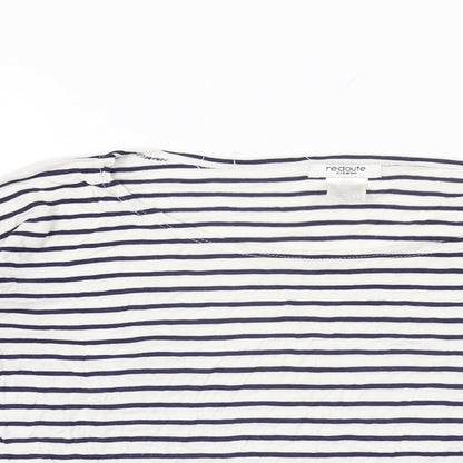 Redoute Womens White Striped Viscose Basic T-Shirt Size 10 Boat Neck