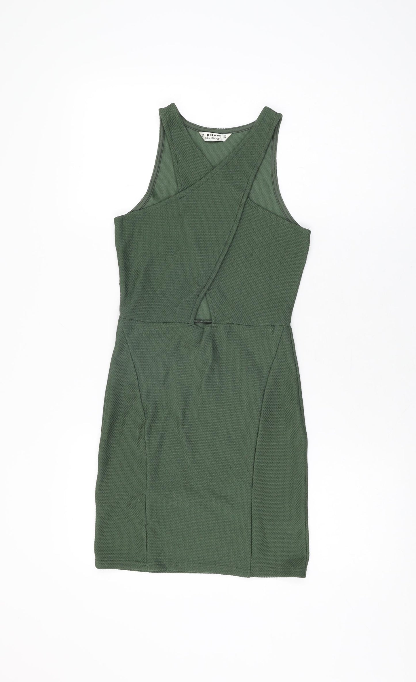 Miss Selfridge Womens Green Polyester Bodycon Size 8 V-Neck Pullover