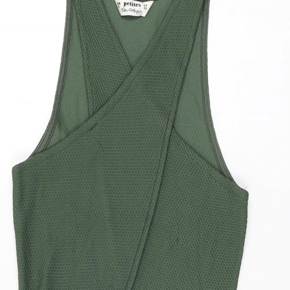 Miss Selfridge Womens Green Polyester Bodycon Size 8 V-Neck Pullover