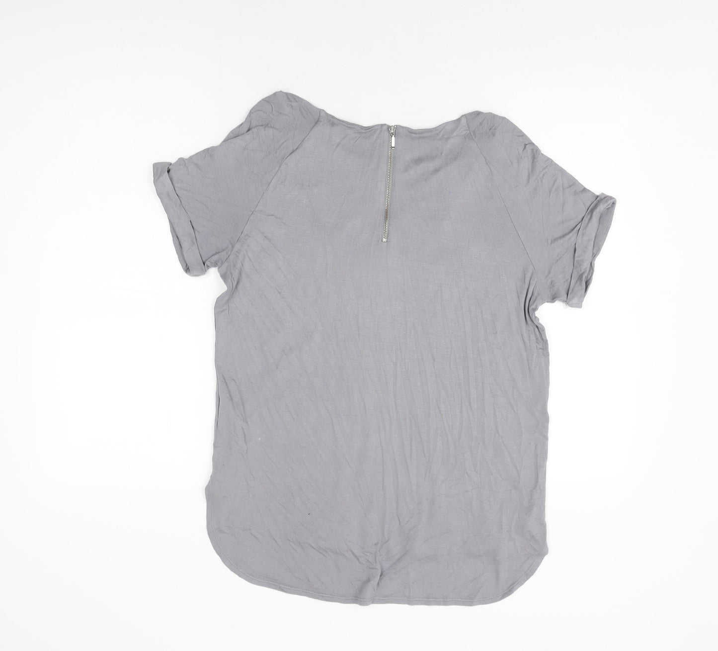Marks and Spencer Womens Grey Viscose Basic T-Shirt Size 14 Round Neck