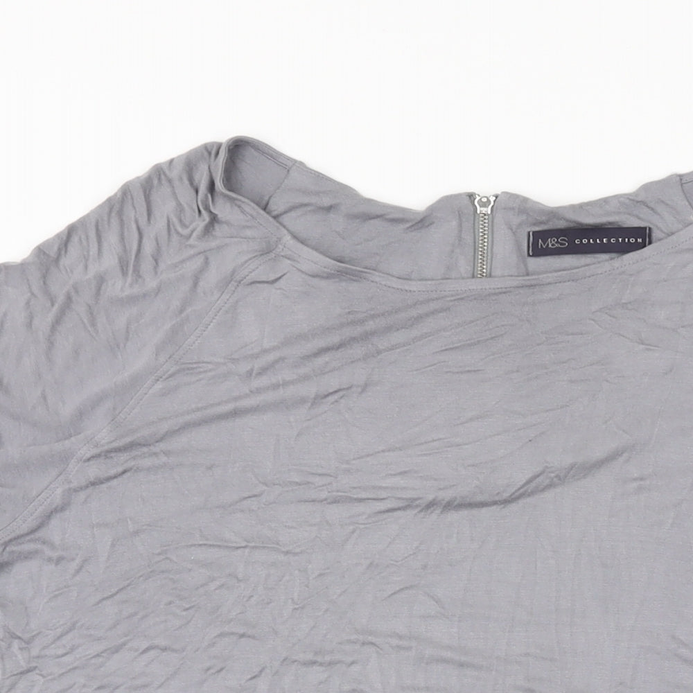 Marks and Spencer Womens Grey Viscose Basic T-Shirt Size 14 Round Neck