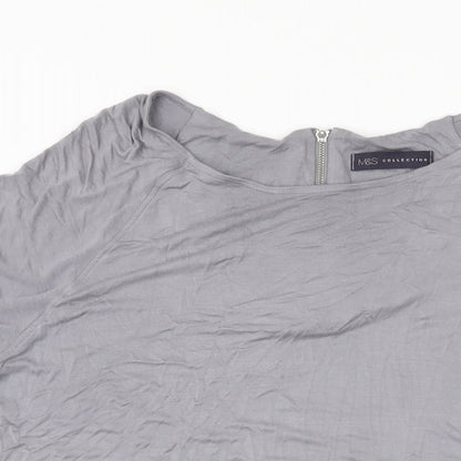 Marks and Spencer Womens Grey Viscose Basic T-Shirt Size 14 Round Neck