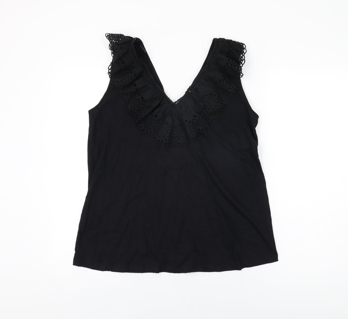 Very Womens Black Cotton Basic T-Shirt Size 14 V-Neck