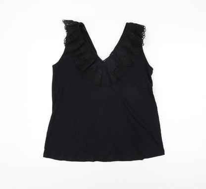 Very Womens Black Cotton Basic T-Shirt Size 14 V-Neck