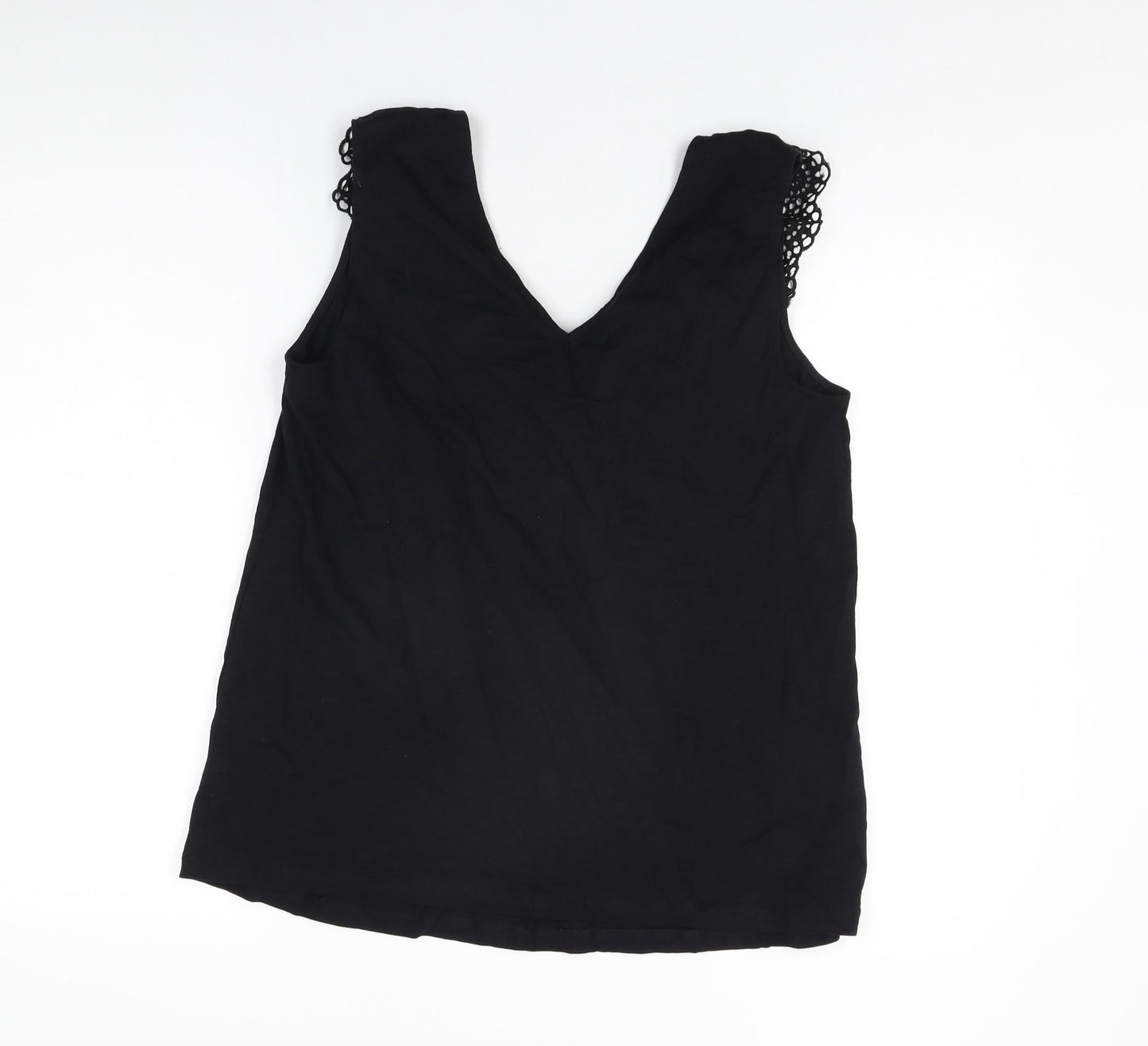 Very Womens Black Cotton Basic T-Shirt Size 14 V-Neck