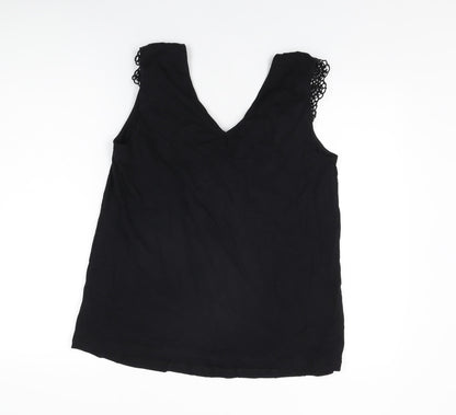 Very Womens Black Cotton Basic T-Shirt Size 14 V-Neck