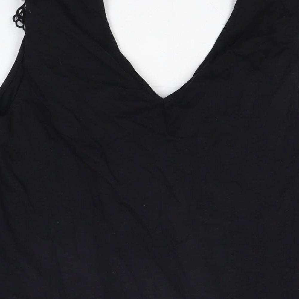 Very Womens Black Cotton Basic T-Shirt Size 14 V-Neck