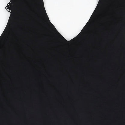Very Womens Black Cotton Basic T-Shirt Size 14 V-Neck