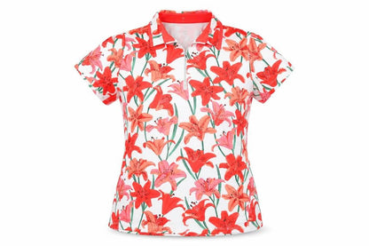 Tail Womens White Floral Polyester Basic T-Shirt Size L Collared
