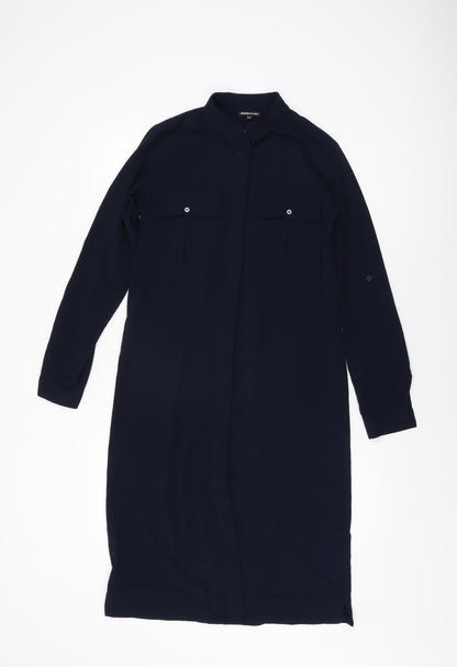 Warehouse Womens Blue Polyester Shift Size 8 Collared Button