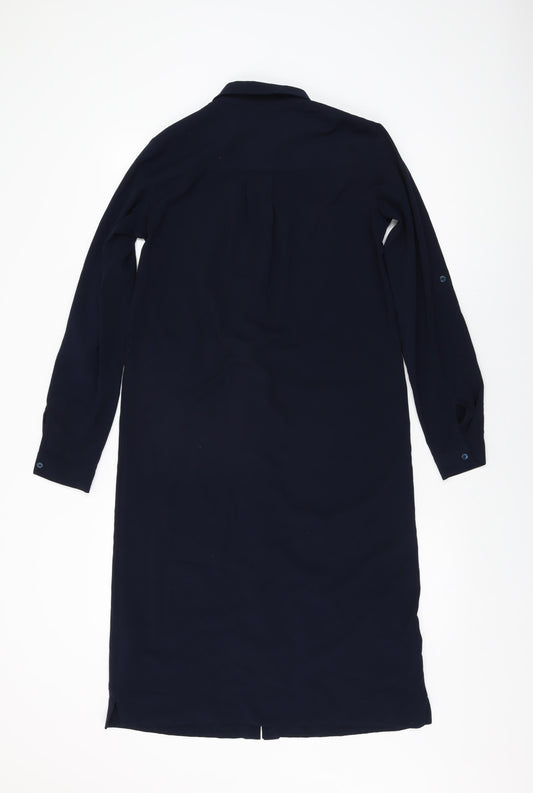 Warehouse Womens Blue Polyester Shift Size 8 Collared Button
