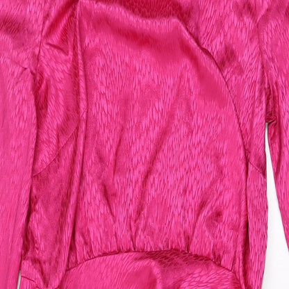 New Look Womens Pink Geometric Polyester Wrap Dress Size 12 Round Neck Tie