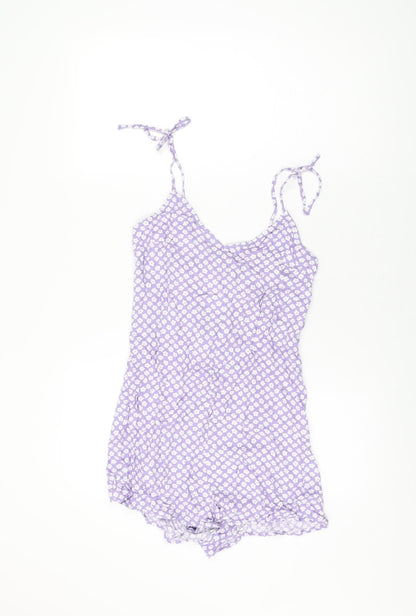 H&M Womens Purple Floral Viscose Playsuit One-Piece Size 8 Tie