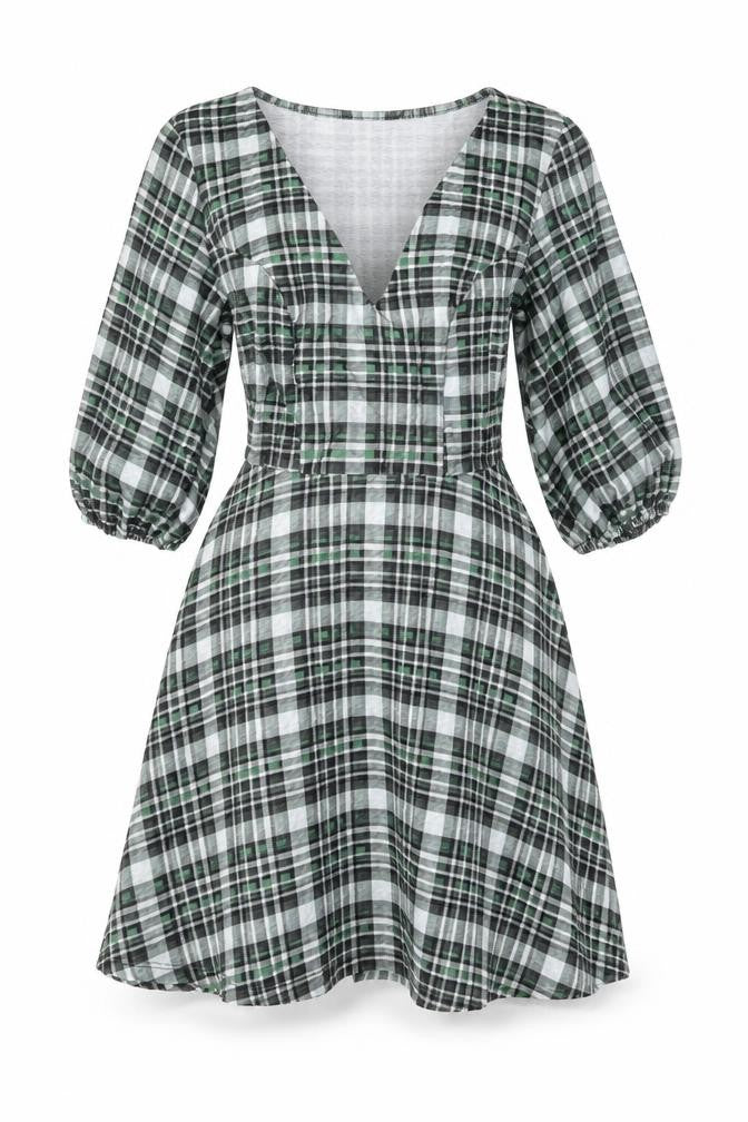 ASOS Womens Green Geometric Polyester Skater Dress Size 8 V-Neck Pullover