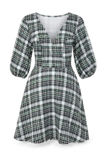 ASOS Womens Green Geometric Polyester Skater Dress Size 8 V-Neck Pullover