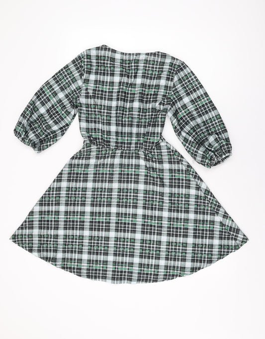 ASOS Womens Green Geometric Polyester Skater Dress Size 8 V-Neck Pullover