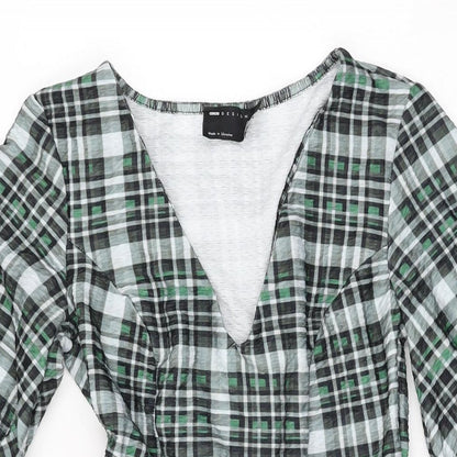 ASOS Womens Green Geometric Polyester Skater Dress Size 8 V-Neck Pullover