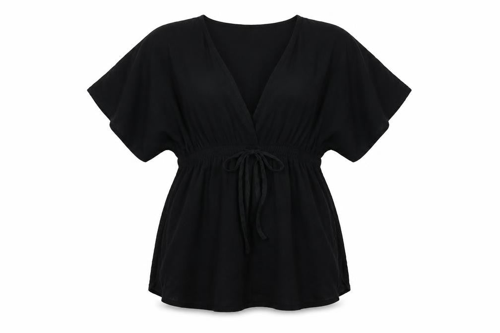 Front view of ASOS women’s black cotton cover up, size UK 12