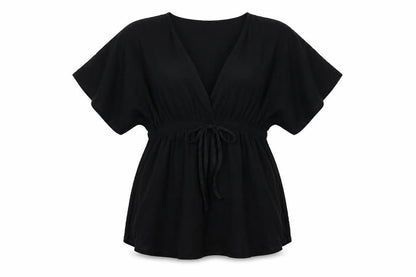 Front view of ASOS women’s black cotton cover up, size UK 12