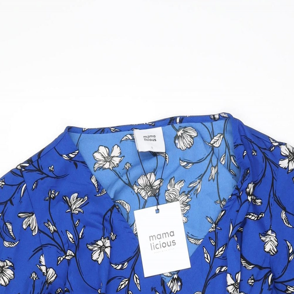 Womens UK Size S Mama-licious Blue Wrap T-Shirt