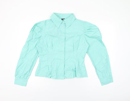 Influence Womens Blue Cotton Basic Button-Up Size 12 Collared