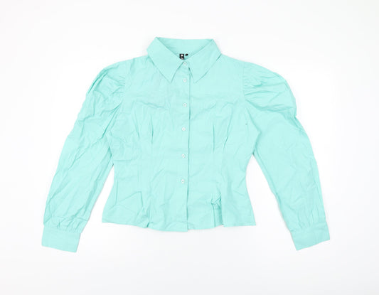 Influence Womens Blue Cotton Basic Button-Up Size 12 Collared