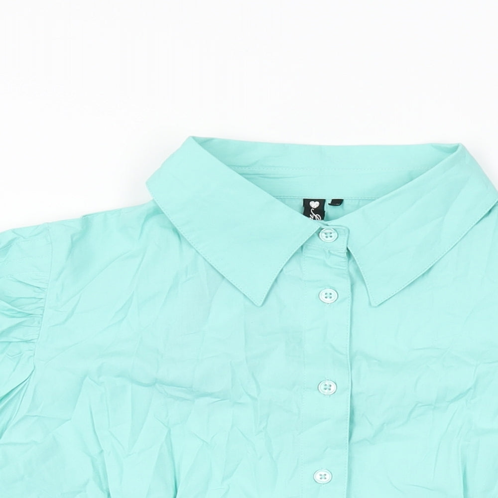 Influence Womens Blue Cotton Basic Button-Up Size 12 Collared