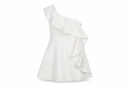 ASOS Womens White Polyester Skater Dress Size 10 One Shoulder Zip