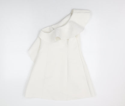 ASOS Womens White Polyester Skater Dress Size 10 One Shoulder Zip