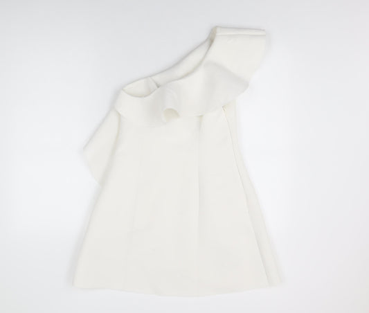 ASOS Womens White Polyester Skater Dress Size 10 One Shoulder Zip