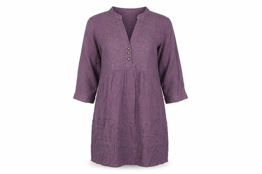 John Lewis Womens Purple Cotton Shift Size 12 V-Neck Button