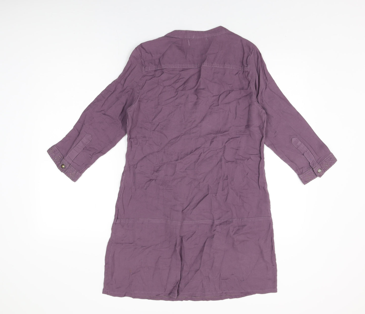 John Lewis Womens Purple Cotton Shift Size 12 V-Neck Button