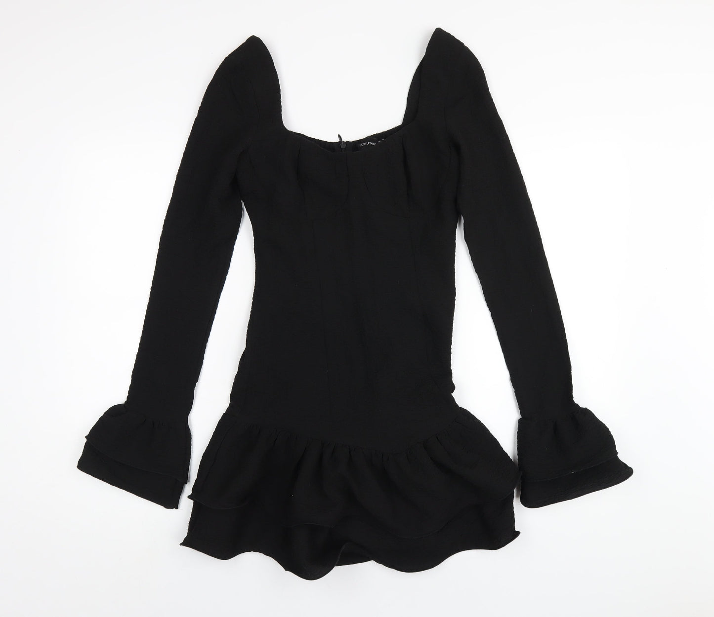 PRETTYLITTLETHING Womens Black Polyester Mini Size 4 Square Neck Zip